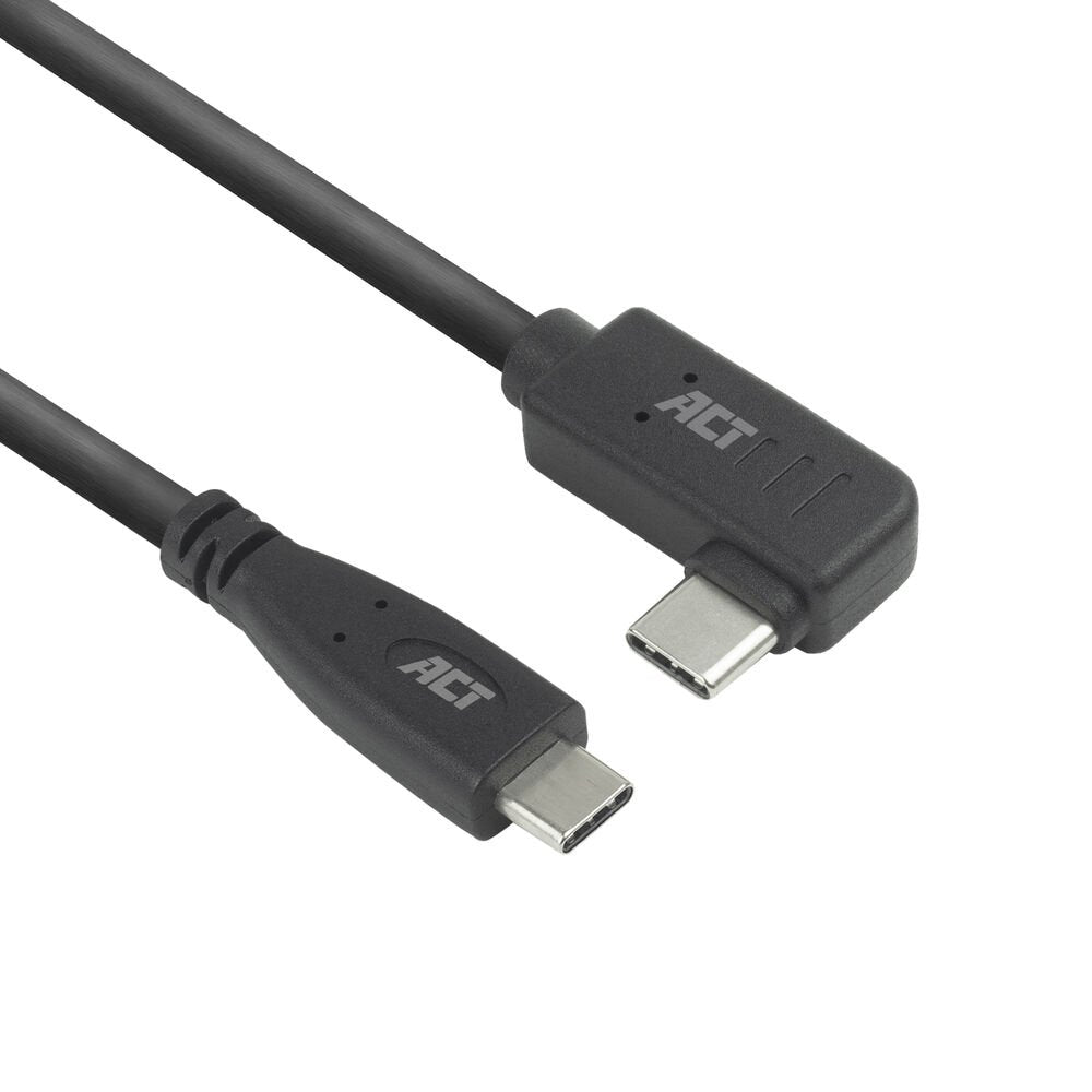 ACT AC7408 | USB 3.2 Gen 2 Kabel | USB-C (recht) naar USB-C (haaks links/rechts) | 60W | 10Gbps | 3m | Zwart - Matmuis - Matmuis